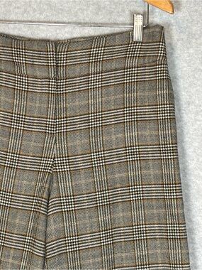 Talbots Wide-Leg Glen Plaid Wool Blend Trousers-Brown/Tan/Cream-Women Size 10
